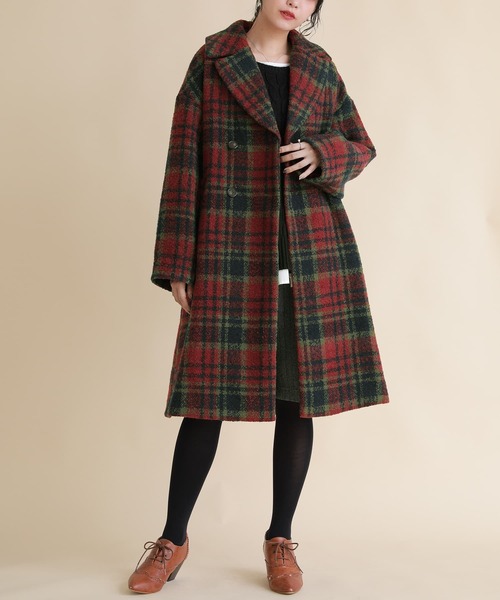 osharewalker（オシャレウォーカー）の「『チェック柄ブークレテーラードコート』（チェスターコート・レディース・ネイビー/レッド・FREE）」の8枚目の写真