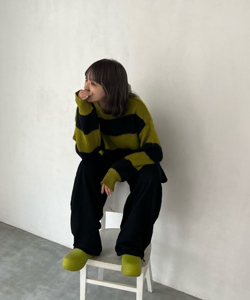 shesame(シーセム)の「モヘアライクボーダーニット(ニット/セーター・レディース・グリーン/アイボリー/ブルー・MEDIUM/LARGE)」の10枚目の写真