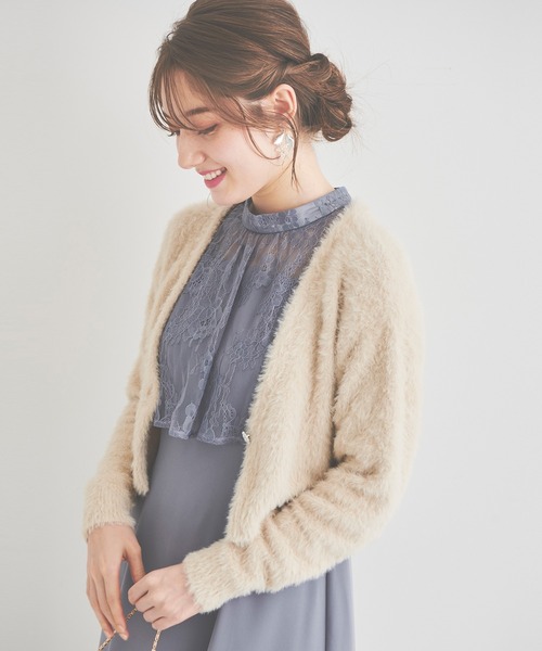 LAISSE PASSE（レッセパッセ）の「《お呼ばれドレス》シャギーニットボレロ（カーディガン/ボレロ・レディース・ブラック/ベージュ・MEDIUM）」の11枚目の写真