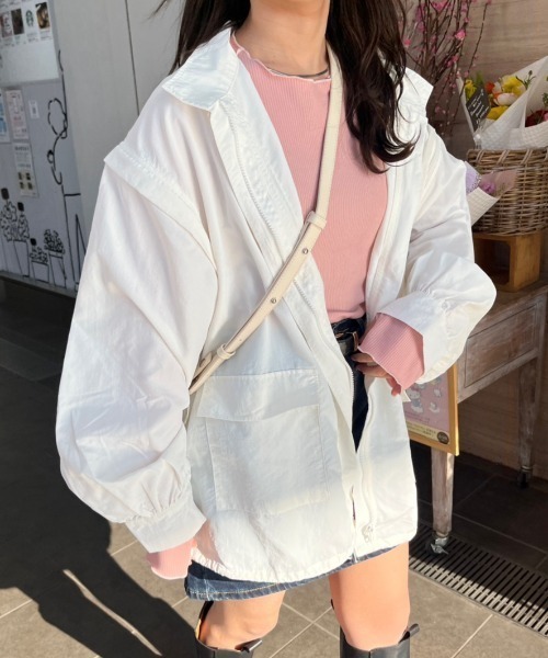 nemne store(ネンネストア)の「【低身長用サイズあり】2way袖取り外しナイロンブルゾン(ブルゾン・レディース・カーキ/ブラック/オフホワイト・SMALL/MEDIUM)」の5枚目の写真