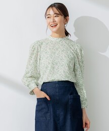 【洗える・シワになりにくい】フラワーモチーフプリントデシン ブラウス