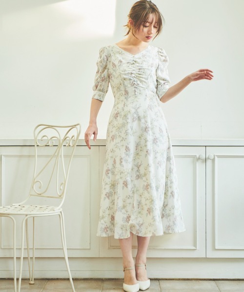 Noela スケッチフラワー柄 シャツワンピース 15周年】スカーフ柄シャツ