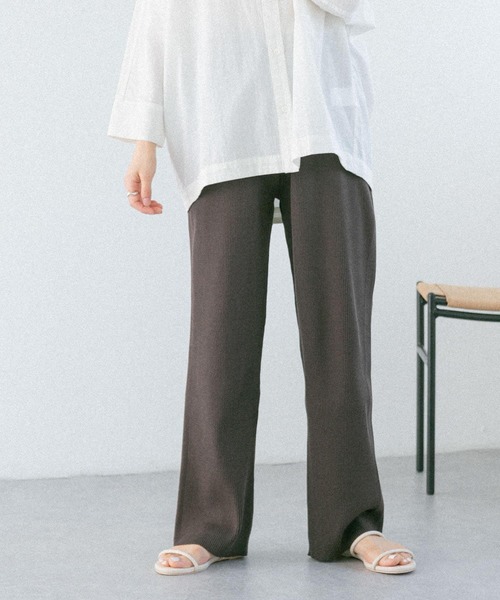 FORK&SPOON(フォークアンドスプーン)の「FORK&SPOON リブニットパンツ(その他パンツ・レディース・アイボリー/ブラウン系その他/ブラック・2/1)」の1枚目の写真