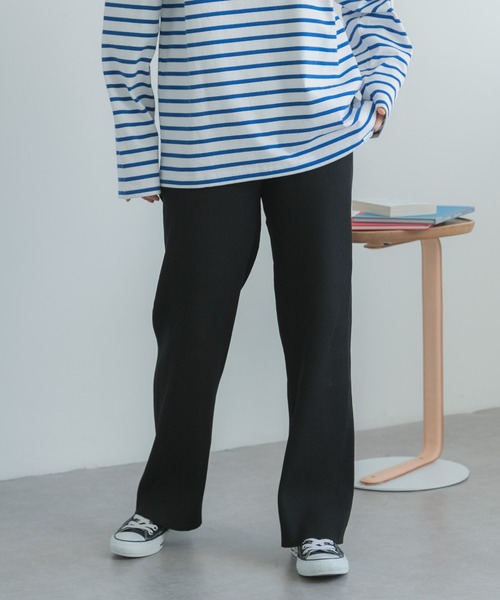 FORK&SPOON(フォークアンドスプーン)の「FORK&SPOON リブニットパンツ(その他パンツ・レディース・アイボリー/ブラウン系その他/ブラック・2/1)」の3枚目の写真