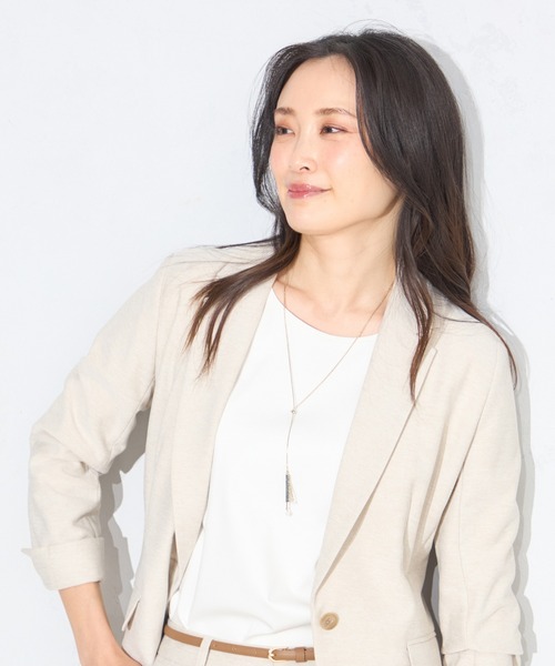 A/C DESIGN BY ALPHA CUBIC（エーシーデザインバイアルファキュービック）の「【接触冷感】七分袖Tシャツ（Tシャツ/カットソー・レディース・オフホワイト/ライトグレー・M/L）」の2枚目の写真
