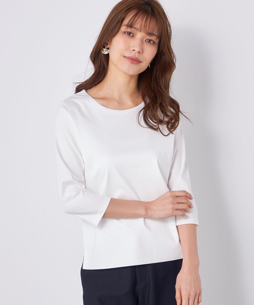 A/C DESIGN BY ALPHA CUBIC（エーシーデザインバイアルファキュービック）の「【接触冷感】七分袖Tシャツ（Tシャツ/カットソー・レディース・オフホワイト/ライトグレー・M/L）」の16枚目の写真