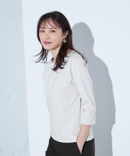 A/C DESIGN BY ALPHA CUBIC（エーシーデザインバイアルファキュービック）の「【接触冷感】七分袖Tシャツ（Tシャツ/カットソー・レディース・オフホワイト/ライトグレー・M/L）」の12枚目の写真