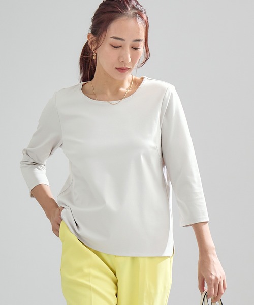 A/C DESIGN BY ALPHA CUBIC（エーシーデザインバイアルファキュービック）の「【接触冷感】七分袖Tシャツ（Tシャツ/カットソー・レディース・オフホワイト/ライトグレー・M/L）」の3枚目の写真