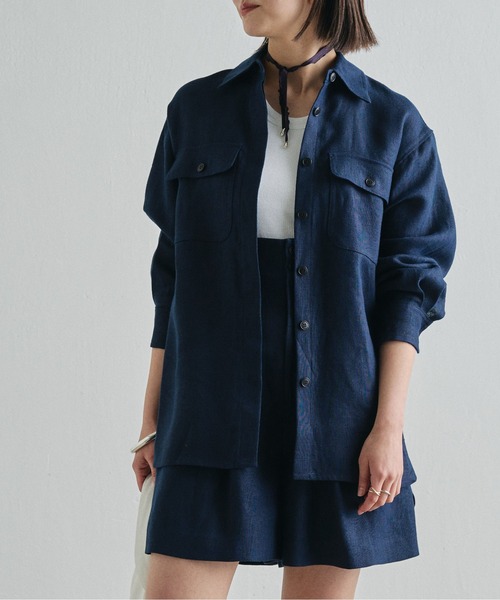 Drawing Numbers（ドローイング ナンバーズ）の「《同シリーズあり》【Drawing Numbers】ヘビーリネンCPOシャツ（シャツ/ブラウス・レディース・ネイビー/ベージュ・38）」の2枚目の写真