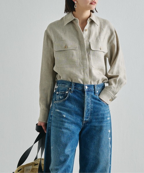 Drawing Numbers（ドローイング ナンバーズ）の「《同シリーズあり》【Drawing Numbers】ヘビーリネンCPOシャツ（シャツ/ブラウス・レディース・ネイビー/ベージュ・38）」の7枚目の写真