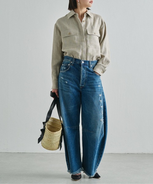 Drawing Numbers（ドローイング ナンバーズ）の「《同シリーズあり》【Drawing Numbers】ヘビーリネンCPOシャツ（シャツ/ブラウス・レディース・ネイビー/ベージュ・38）」の4枚目の写真