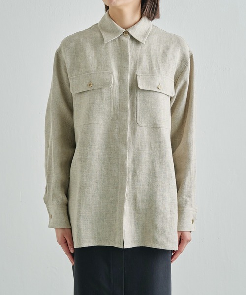 Drawing Numbers（ドローイング ナンバーズ）の「《同シリーズあり》【Drawing Numbers】ヘビーリネンCPOシャツ（シャツ/ブラウス・レディース・ネイビー/ベージュ・38）」の16枚目の写真