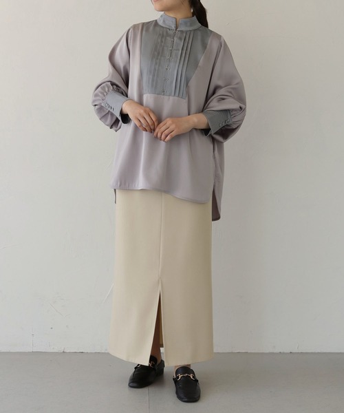 CLEIO（クレイオ）の「【CLEIO】ピンタックサテンシャツ（シャツ/ブラウス・レディース・アイボリー/ライトカーキ/サックスブルー・FREE）」の7枚目の写真