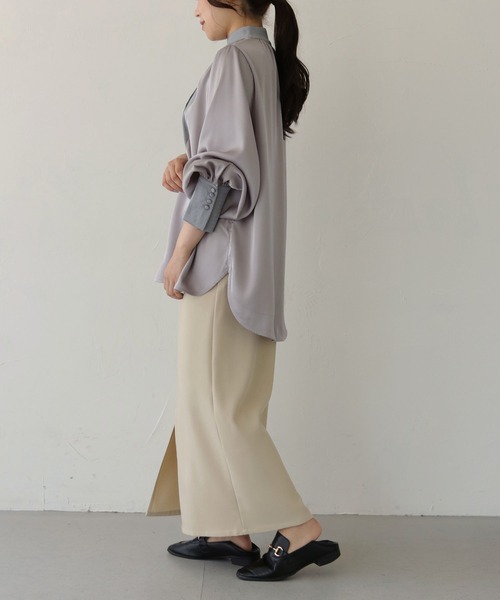 CLEIO（クレイオ）の「【CLEIO】ピンタックサテンシャツ（シャツ/ブラウス・レディース・アイボリー/ライトカーキ/サックスブルー・FREE）」の8枚目の写真