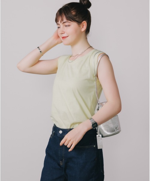 CAL．Berries（カルベリーズ）の「CAL．Berries/カルベリーズ COATSAL TEE  ノースリーブTシャツ（タンクトップ・レディース・サンドベージュ/ブラック/レモンイエロー/ホワイト・S）」の4枚目の写真