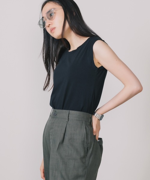 CAL．Berries（カルベリーズ）の「CAL．Berries/カルベリーズ COATSAL TEE  ノースリーブTシャツ（タンクトップ・レディース・サンドベージュ/ブラック/レモンイエロー/ホワイト・S）」の3枚目の写真