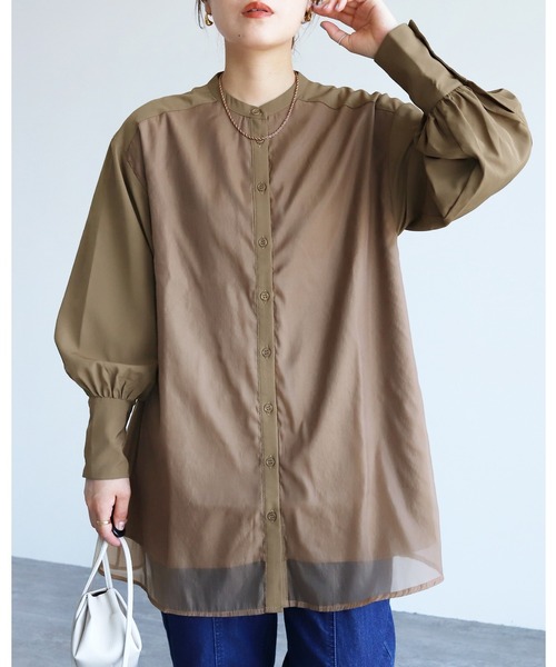 reca(レカ)の「オーガンジーレイヤードブラウス(シャツ/ブラウス・レディース・ブラック/ダークグリーン/グレイッシュベージュ/カーキブラウン/チャコールグレー/キャメル・M)」の6枚目の写真