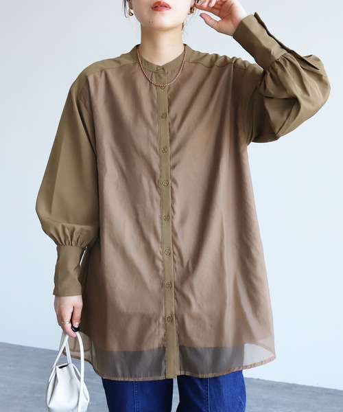 ブラウス シャツ オーガンジー レイヤードシャツ レディース select MOCA ブラウス シャツ オーガンジーレイヤードトップス
