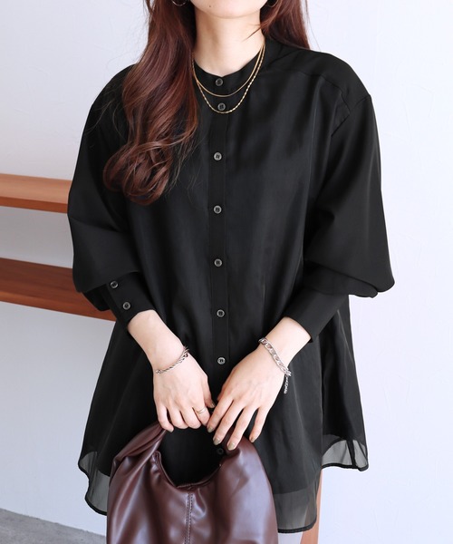 reca(レカ)の「オーガンジーレイヤードブラウス(シャツ/ブラウス・レディース・ブラック/ダークグリーン/グレイッシュベージュ/カーキブラウン/チャコールグレー/キャメル・M)」の15枚目の写真