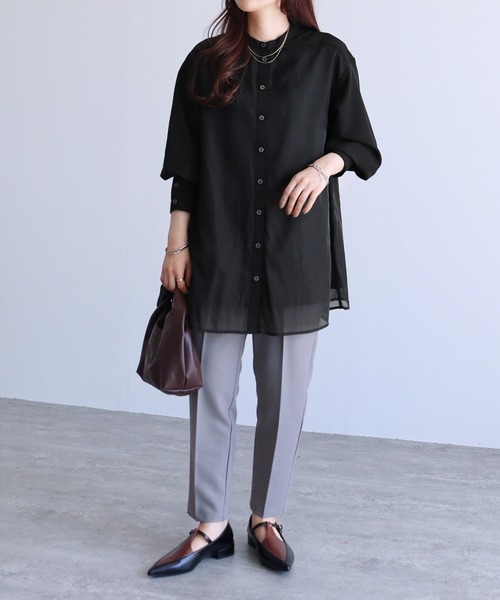 reca(レカ)の「オーガンジーレイヤードブラウス(シャツ/ブラウス・レディース・ブラック/ダークグリーン/グレイッシュベージュ/カーキブラウン/チャコールグレー/キャメル・M)」の18枚目の写真