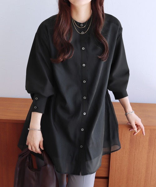 reca(レカ)の「オーガンジーレイヤードブラウス(シャツ/ブラウス・レディース・ブラック/ダークグリーン/グレイッシュベージュ/カーキブラウン/チャコールグレー/キャメル・M)」の16枚目の写真