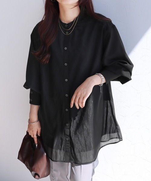 reca(レカ)の「オーガンジーレイヤードブラウス(シャツ/ブラウス・レディース・ブラック/ダークグリーン/グレイッシュベージュ/カーキブラウン/チャコールグレー/キャメル・M)」の17枚目の写真