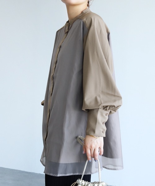 reca(レカ)の「オーガンジーレイヤードブラウス(シャツ/ブラウス・レディース・ブラック/ダークグリーン/グレイッシュベージュ/カーキブラウン/チャコールグレー/キャメル・M)」の18枚目の写真