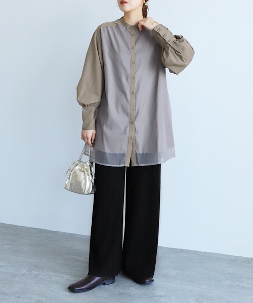 reca(レカ)の「オーガンジーレイヤードブラウス(シャツ/ブラウス・レディース・ブラック/ダークグリーン/グレイッシュベージュ/カーキブラウン/チャコールグレー/キャメル・M)」の19枚目の写真