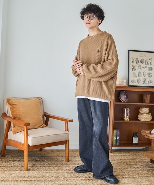 U.S. POLO ASSN.（ユーエスポロアッスン）の「∴WEGO/U.S. POLO ASSN.別注 畔編みニットプルオーバー【WEB限定】（ニット/セーター・メンズ・ベージュ/ブラック/杢グレー/オフホワイト・MEDIUM/LARGE）」の15枚目の写真