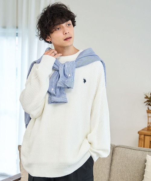 U.S. POLO ASSN.（ユーエスポロアッスン）の「∴WEGO/U.S. POLO ASSN.別注 畔編みニットプルオーバー【WEB限定】（ニット/セーター・メンズ・ベージュ/ブラック/杢グレー/オフホワイト・MEDIUM/LARGE）」の20枚目の写真