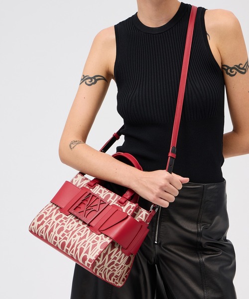 希少♡GIORGIO ARMANI アルマーニ ロゴ パイソン レザー バッグ A|X アルマーニ エクスチェンジ】BOXロゴバックル ミニハンドバッグ