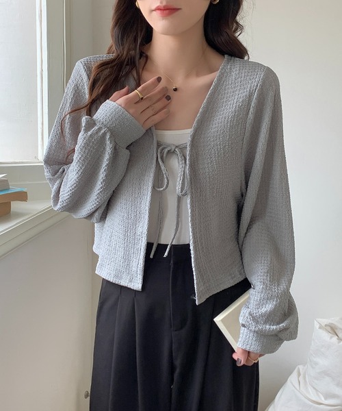 EPICKS（エピックス）の「前結びリボンカーディガン（カーディガン/ボレロ・レディース・グレー/ブラック/ホワイト・MEDIUM/LARGE）」の6枚目の写真