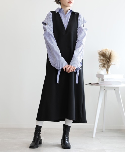 aimoha（アイモハ）の「2WAY袖取り外しオーバーシャツ（シャツ/ブラウス・レディース・ネイビー/ブルー/モカ/ブラック・FREE）」の4枚目の写真