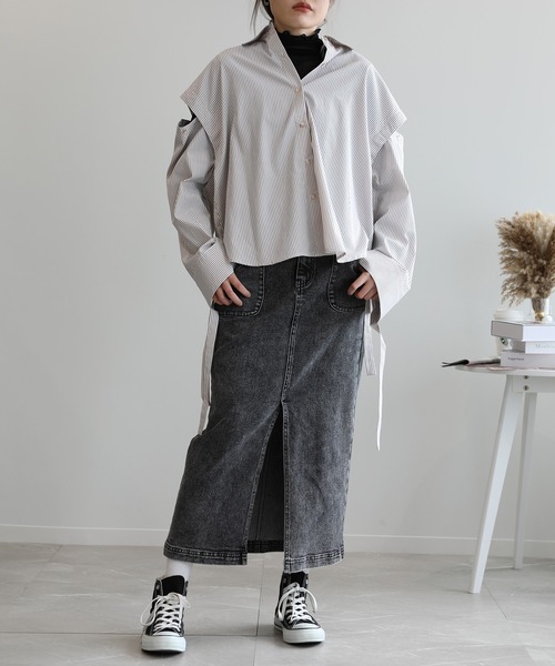 aimoha（アイモハ）の「2WAY袖取り外しオーバーシャツ（シャツ/ブラウス・レディース・ネイビー/ブルー/モカ/ブラック・FREE）」の10枚目の写真