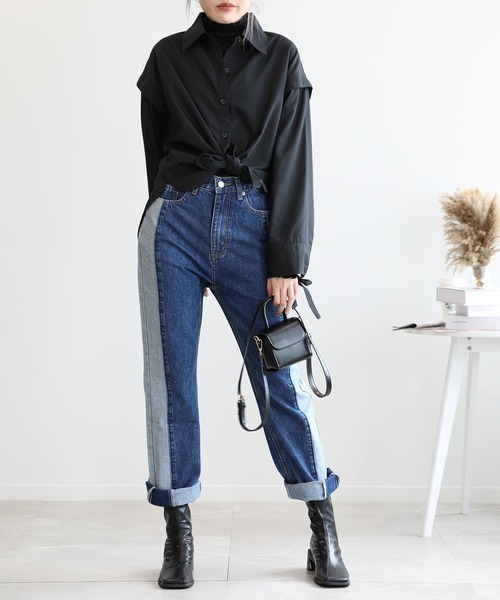 aimoha（アイモハ）の「2WAY袖取り外しオーバーシャツ（シャツ/ブラウス・レディース・ネイビー/ブルー/モカ/ブラック・FREE）」の5枚目の写真