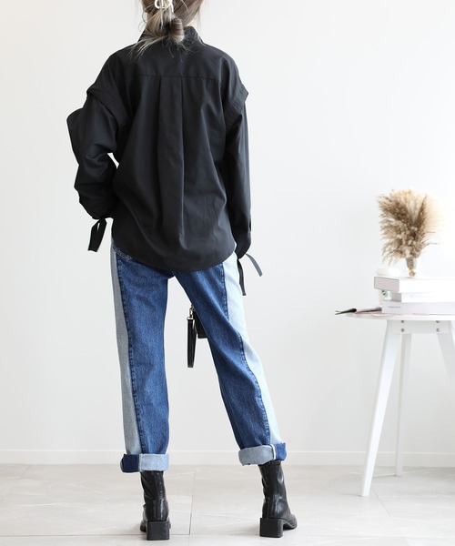 aimoha（アイモハ）の「2WAY袖取り外しオーバーシャツ（シャツ/ブラウス・レディース・ネイビー/ブルー/モカ/ブラック・FREE）」の6枚目の写真