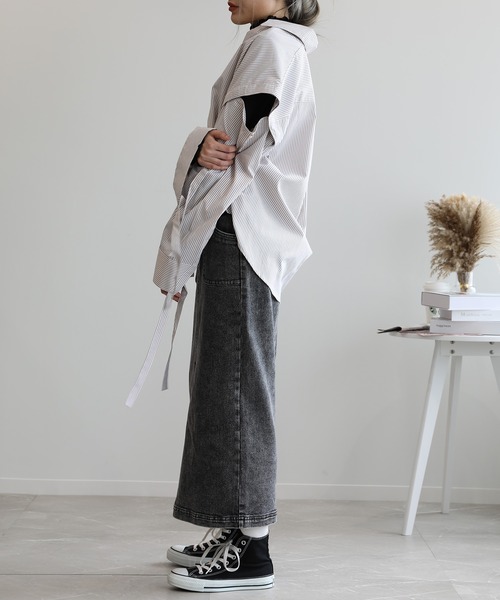 aimoha（アイモハ）の「2WAY袖取り外しオーバーシャツ（シャツ/ブラウス・レディース・ネイビー/ブルー/モカ/ブラック・FREE）」の11枚目の写真