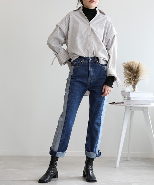 aimoha（アイモハ）の「2WAY袖取り外しオーバーシャツ（シャツ/ブラウス・レディース・ネイビー/ブルー/モカ/ブラック・FREE）」の13枚目の写真