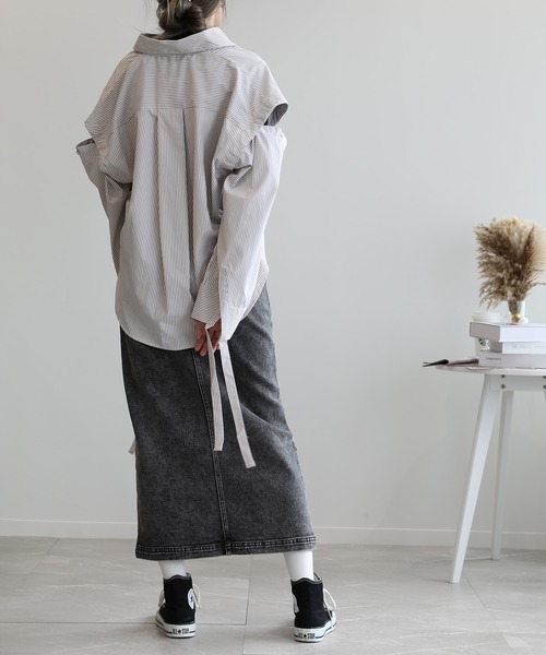 aimoha（アイモハ）の「2WAY袖取り外しオーバーシャツ（シャツ/ブラウス・レディース・ネイビー/ブルー/モカ/ブラック・FREE）」の12枚目の写真