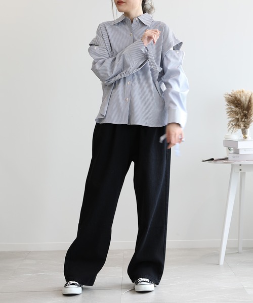 aimoha（アイモハ）の「2WAY袖取り外しオーバーシャツ（シャツ/ブラウス・レディース・ネイビー/ブルー/モカ/ブラック・FREE）」の20枚目の写真