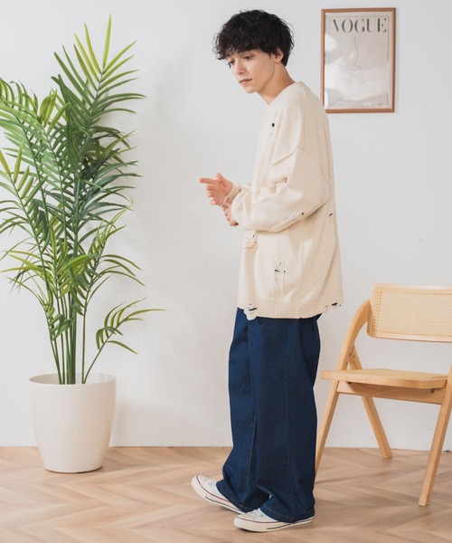 WEGO（ウィゴー）の「WEGO/ダメージニットプルオーバー（ニット/セーター・メンズ・ブラック/ベージュ・LARGE/MEDIUM）」の16枚目の写真