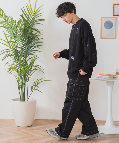 WEGO（ウィゴー）の「WEGO/ダメージニットプルオーバー（ニット/セーター・メンズ・ブラック/ベージュ・LARGE/MEDIUM）」の12枚目の写真