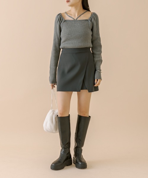 mline（エムライン）の「[mline]シンプルミニスカパン（スカート・レディース・アイボリー/チャコールグレー/ブラック・1/2）」の7枚目の写真