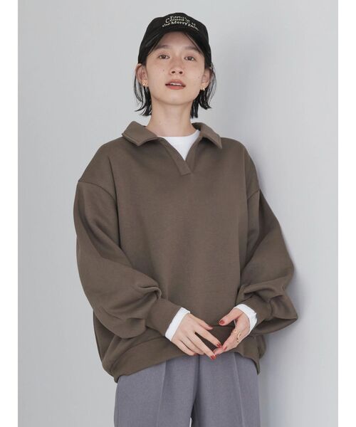 セール】スキッパー衿付き裏毛プルオーバー（Tシャツ/カットソー