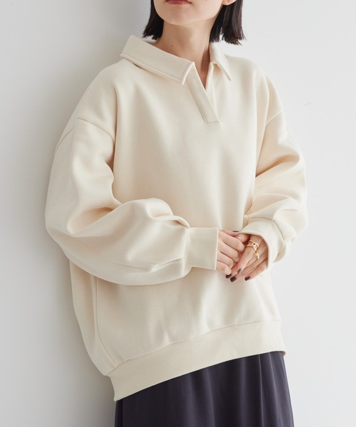 AMERICAN HOLIC(アメリカンホリック)の「スキッパー衿付き裏毛プルオーバー(Tシャツ/カットソー・レディース・ブラック/ブラウン/アイボリー/その他6・M/L)」の2枚目の写真