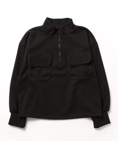 STYLEBLOCK(スタイルブロック)の「起毛カットソー配色コードパイピングハーフジッププルオーバー(Tシャツ/カットソー・レディース・ブラウン/ホワイト系その他/ブラック・M)」の1枚目の写真