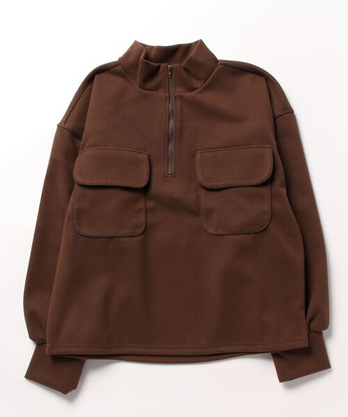 STYLEBLOCK(スタイルブロック)の「起毛カットソー配色コードパイピングハーフジッププルオーバー(Tシャツ/カットソー・レディース・ブラウン/ホワイト系その他/ブラック・M)」の8枚目の写真