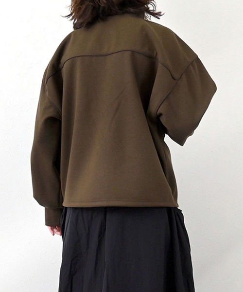 STYLEBLOCK(スタイルブロック)の「起毛カットソー配色コードパイピングハーフジッププルオーバー(Tシャツ/カットソー・レディース・ブラウン/ホワイト系その他/ブラック・M)」の6枚目の写真
