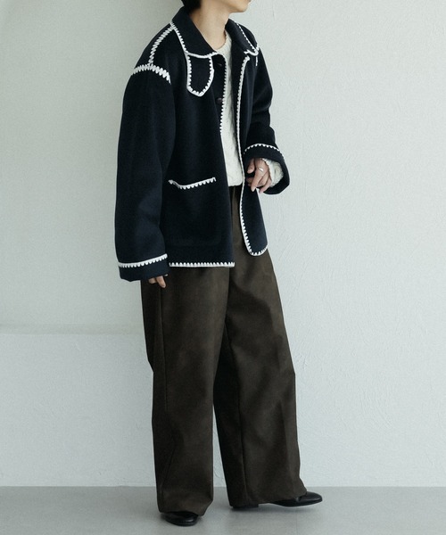 ブランケット ステッチパイピングブルゾン ブランケット ステッチパイピングブルゾン Mary McFadden メアリー