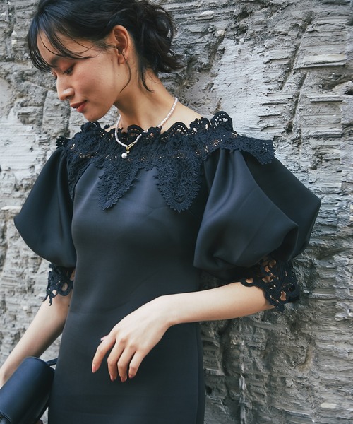 MORABITO モラビト　カットワーク　総刺繍　半袖ワンピース　40 ブラック MORABITO モラビト カットワーク 総刺繍 半袖ワンピース 40 ブラック